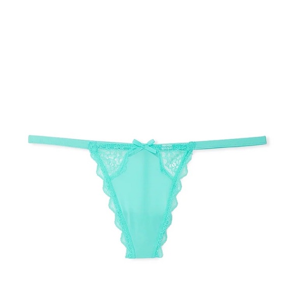 Victoria's Secret Dream Angels Lace-Trim V-String Panty Aquarius Blue Medium NEW - Picture 3 of 7